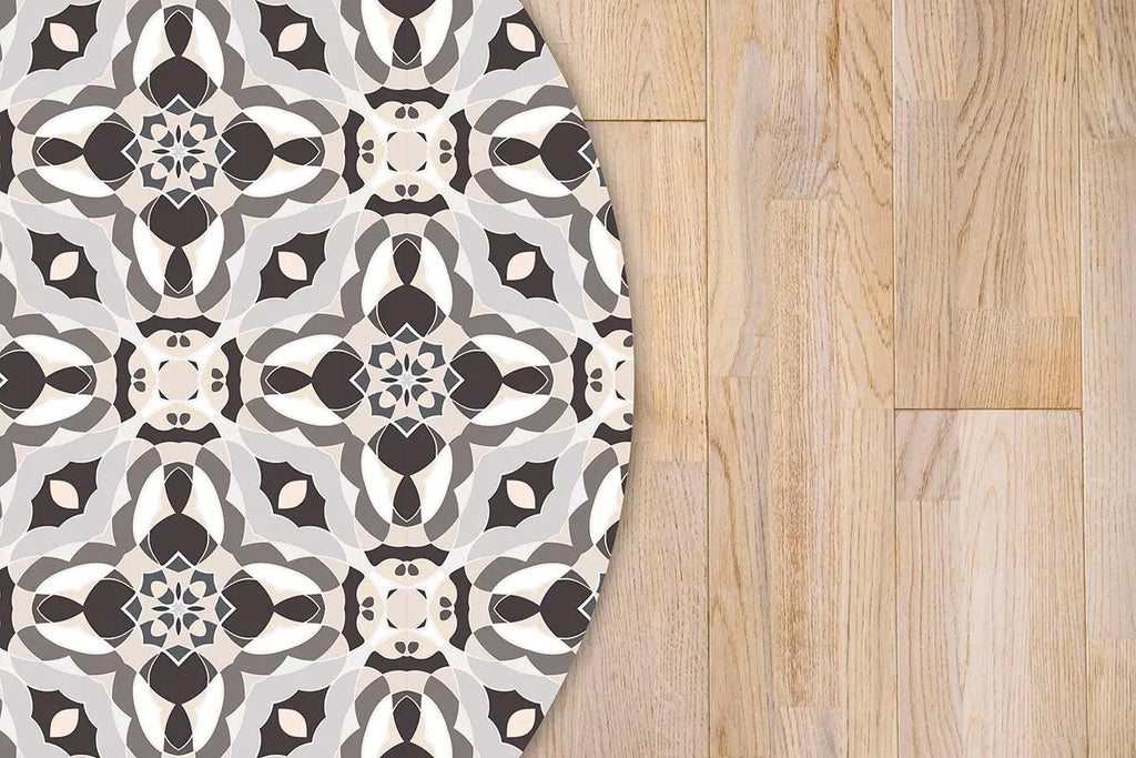 Alfombra Baldosín Oriental Caleidoscopio Gris Redonda freeshipping - Home and Living