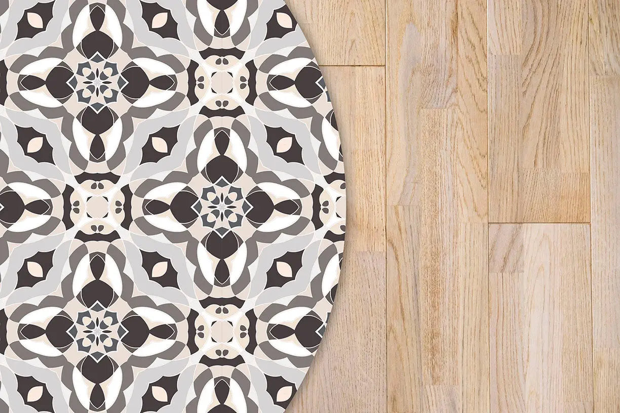 Alfombra Baldosín Oriental Caleidoscopio Gris Redonda freeshipping - Home and Living