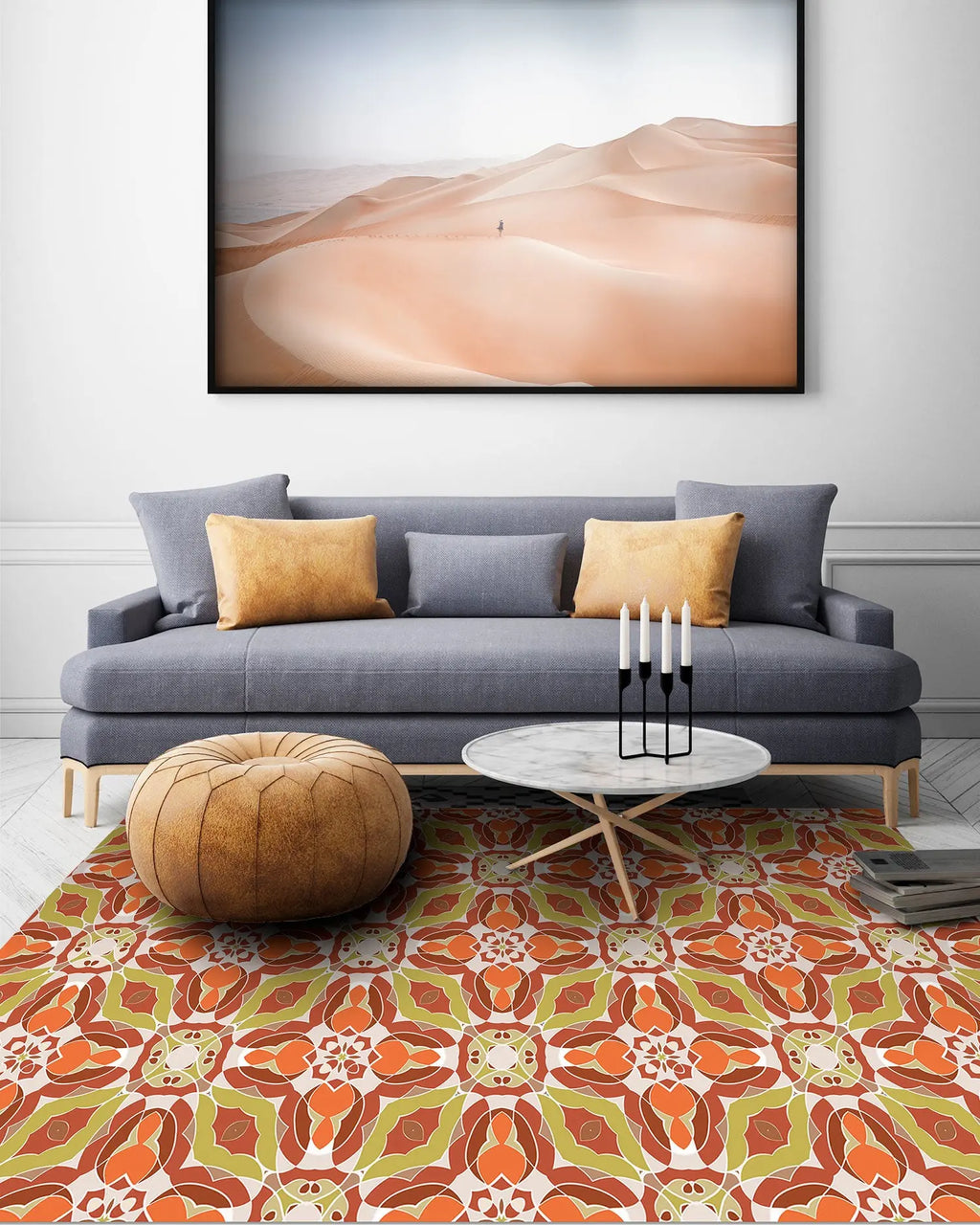 Alfombra Baldosín Oriental Caleidoscopio Naranja freeshipping - Home and Living