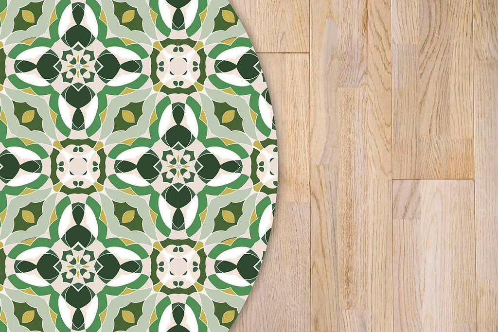 Alfombra Baldosín Oriental Caleidoscopio Verde Redonda freeshipping - Home and Living