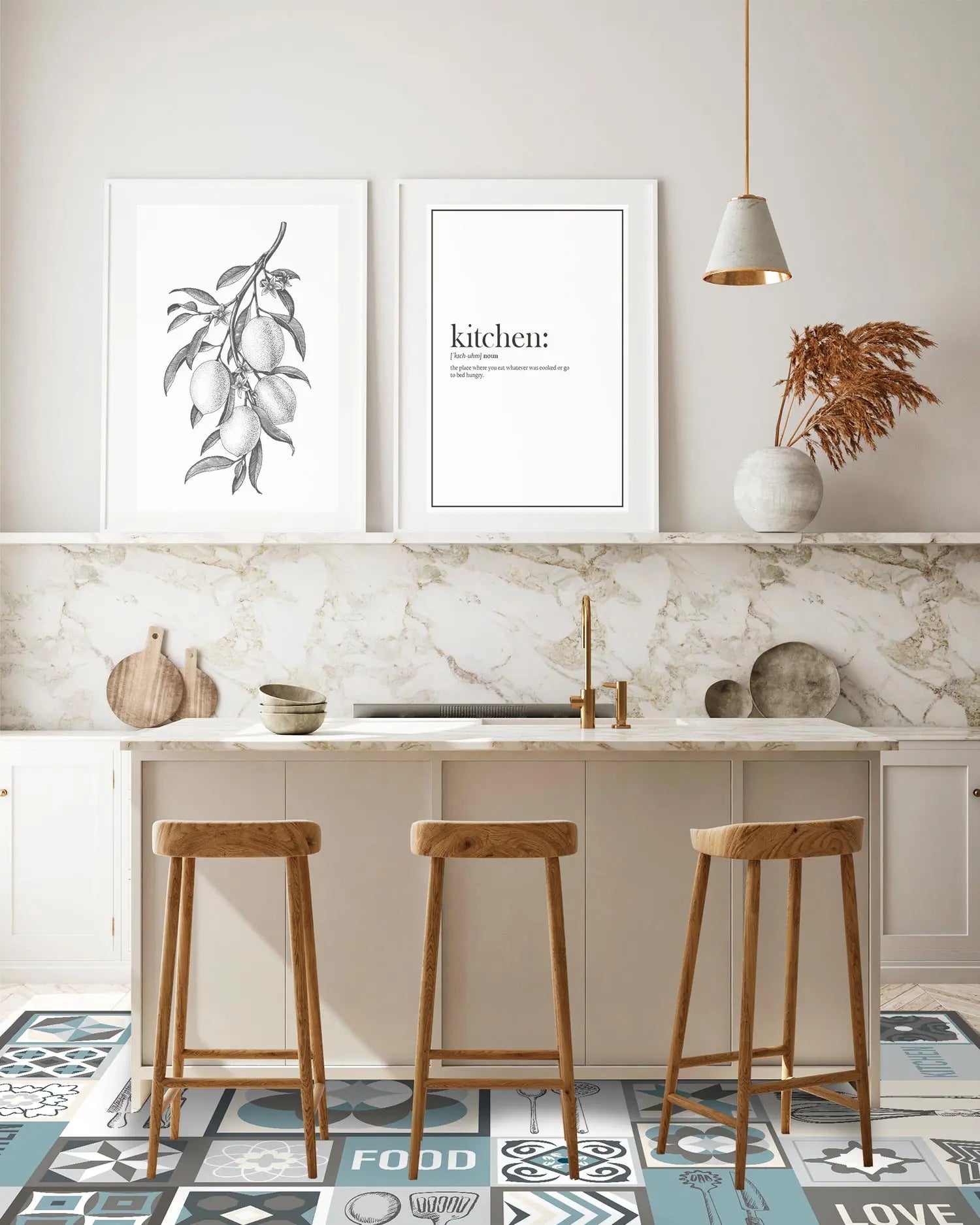 Alfombra Collage Palabras Baldosas Azul freeshipping - Home and Living