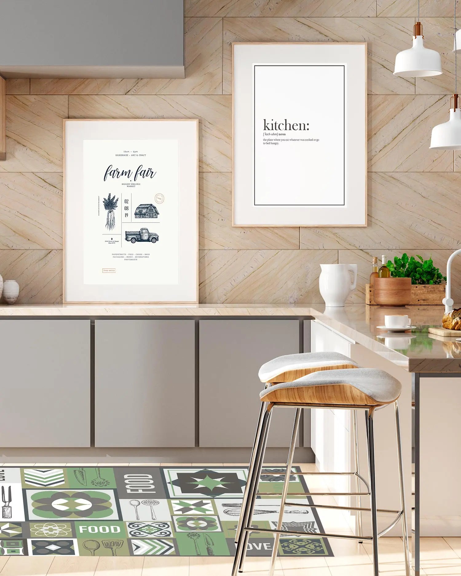 Alfombra Collage Palabras Baldosas Verde freeshipping - Home and Living