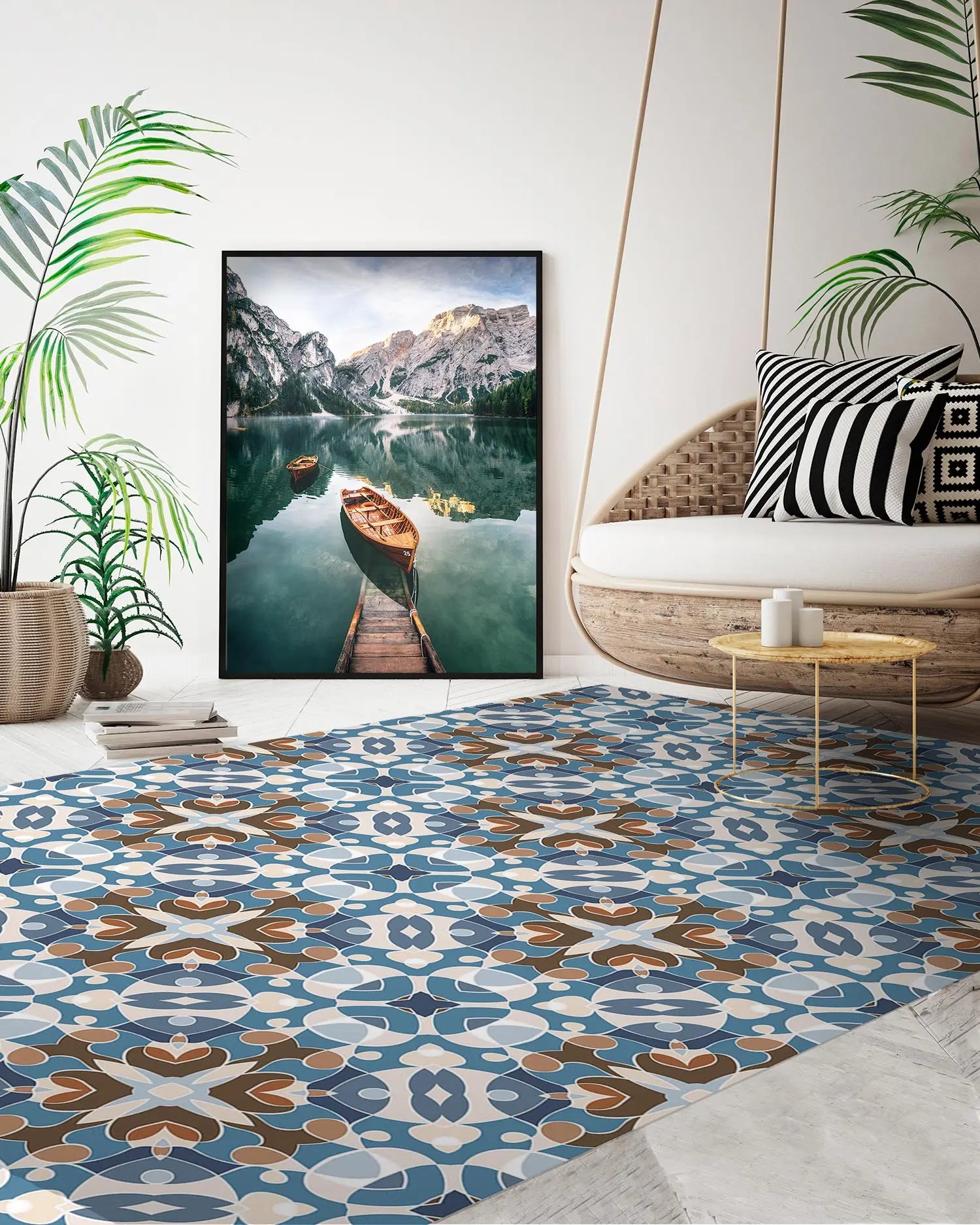 Alfombra Estilo Hidráulico Oriental Azul freeshipping - Home and Living