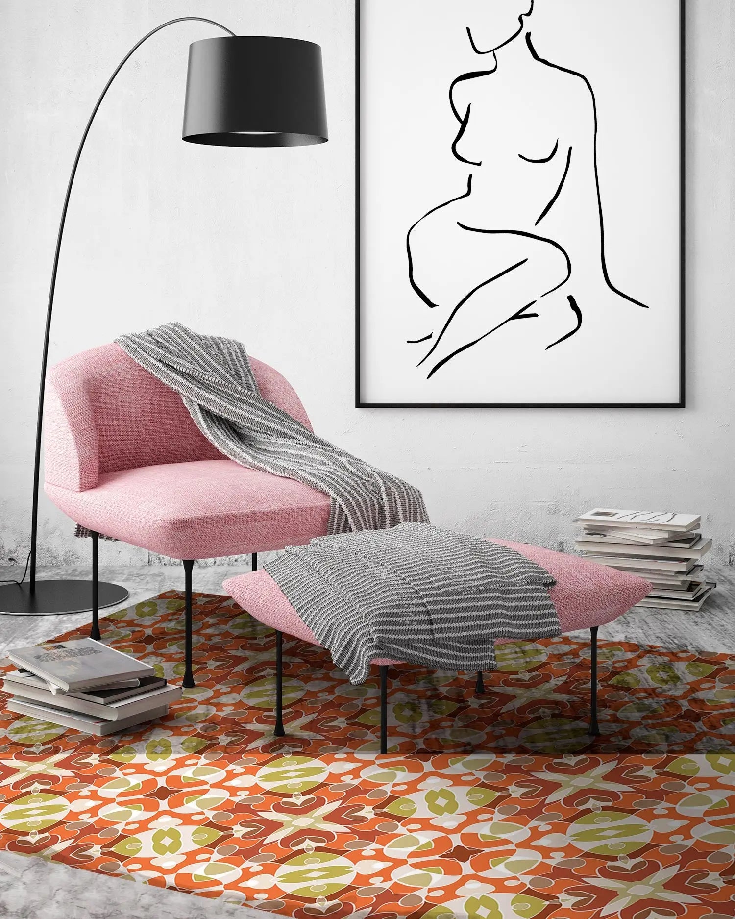 Alfombra Estilo Hidráulico Oriental Naranja freeshipping - Home and Living