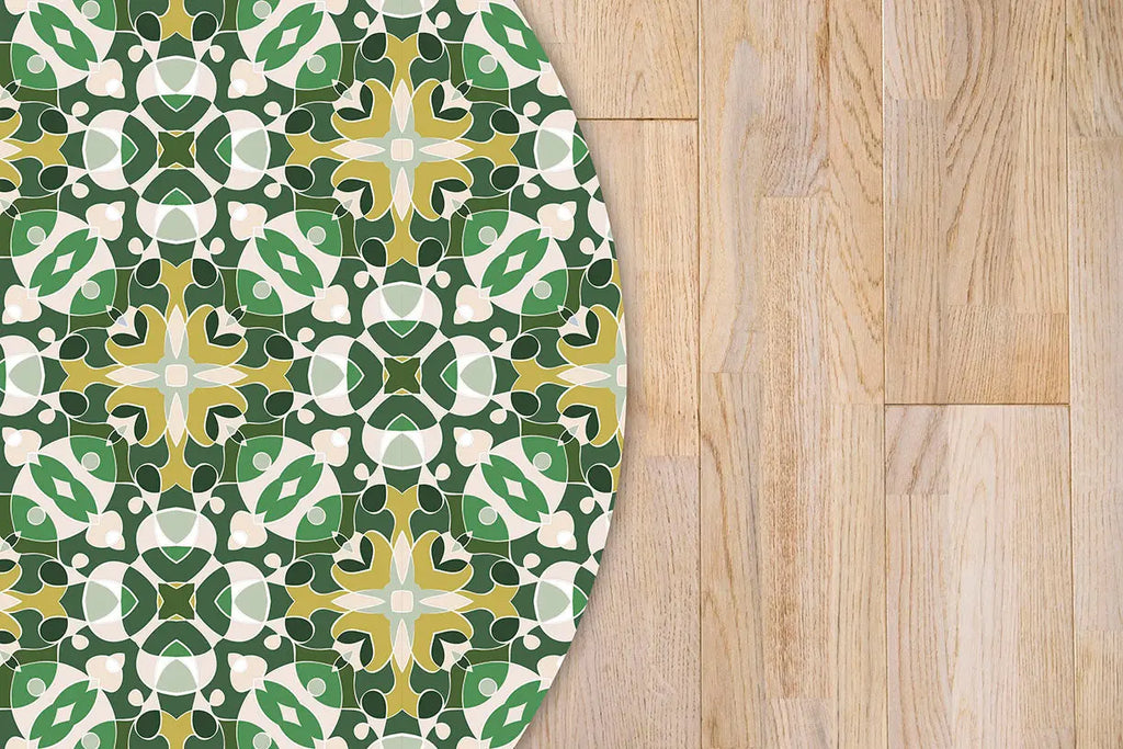 Alfombra Estilo Hidráulico Oriental Verde Redonda freeshipping - Home and Living