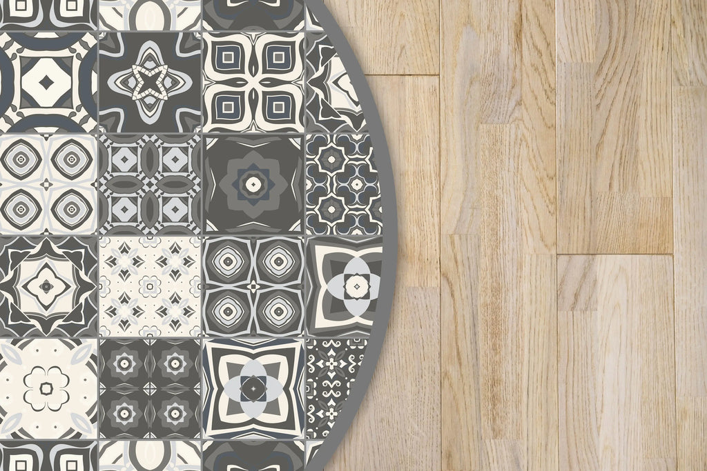 Alfombra Gris Baldosa Hidráulica Redonda freeshipping - Home and Living
