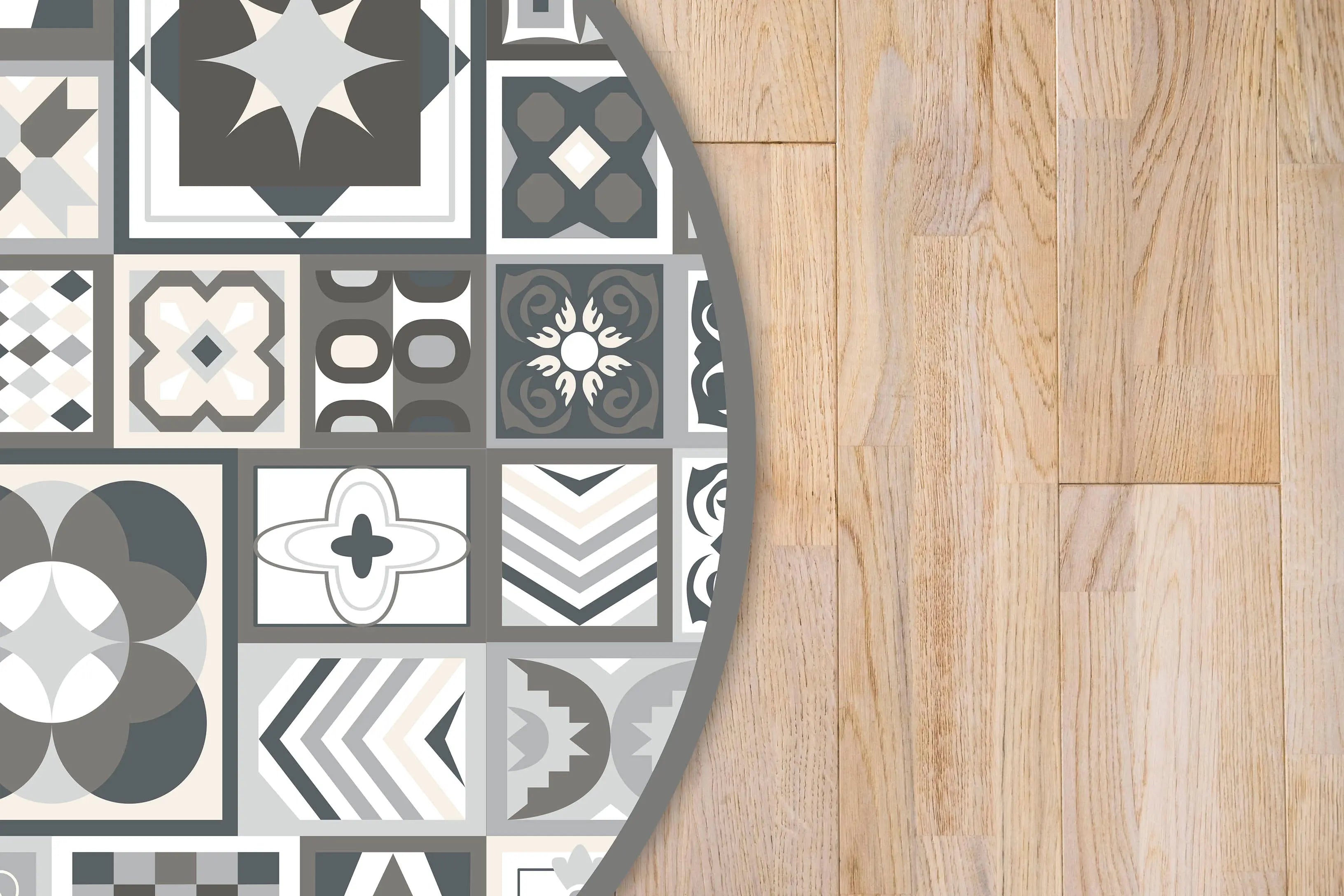 Alfombra Gris Estilo Hidráulico Redonda freeshipping - Home and Living