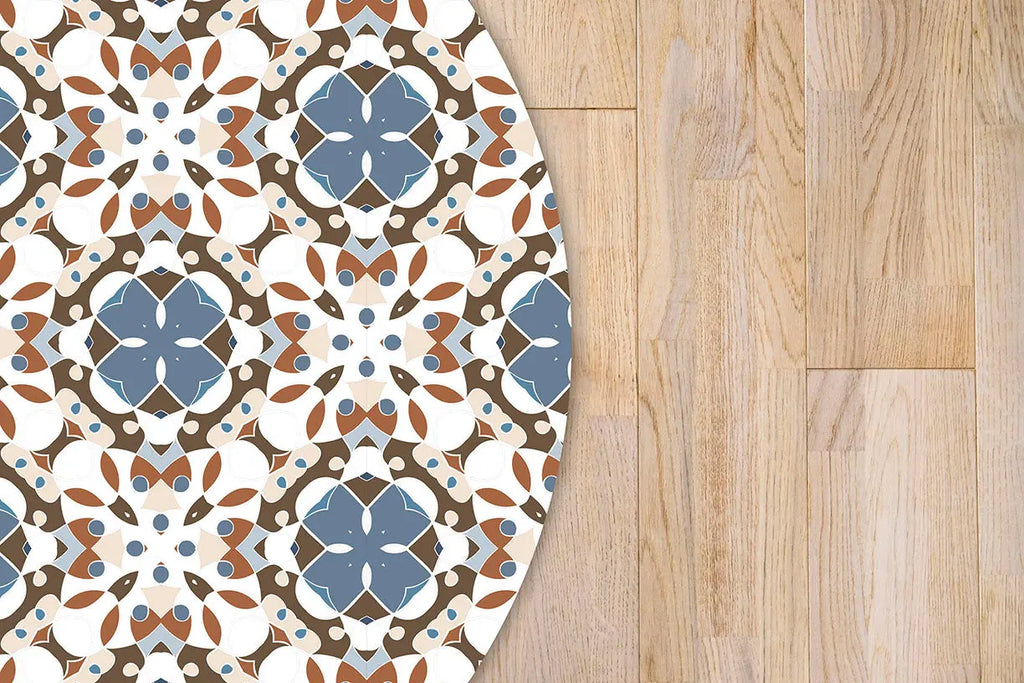 Alfombra Hidráulico Oriental Mosaico Azul Redonda freeshipping - Home and Living