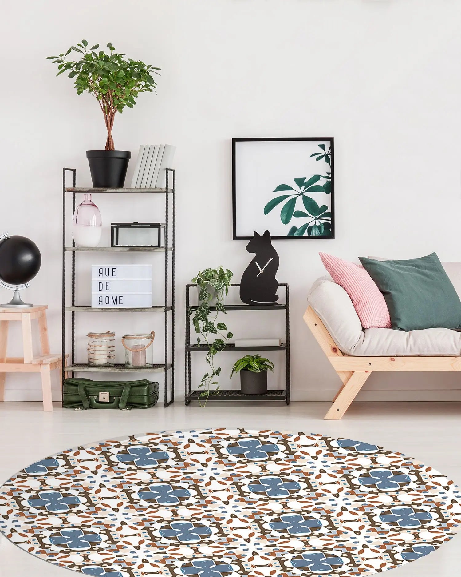 Alfombra Hidráulico Oriental Mosaico Azul Redonda freeshipping - Home and Living