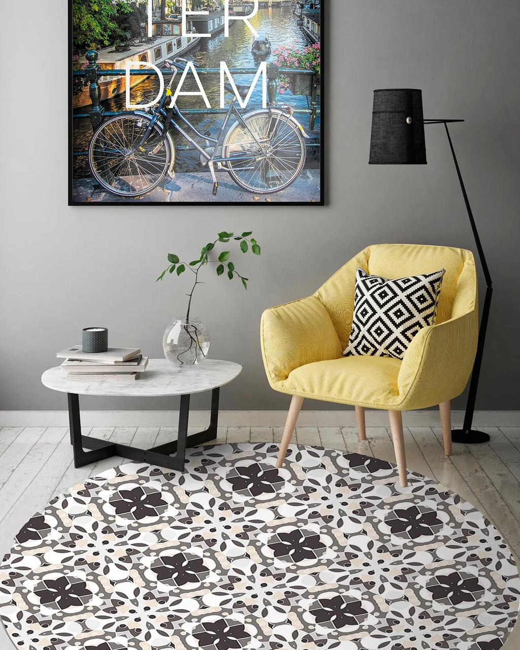 Alfombra Hidráulico Oriental Mosaico Gris Redonda freeshipping - Home and Living