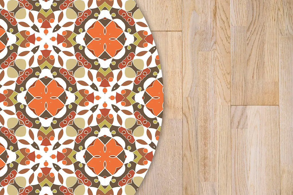 Alfombra Hidráulico Oriental Mosaico Naranja Redonda freeshipping - Home and Living