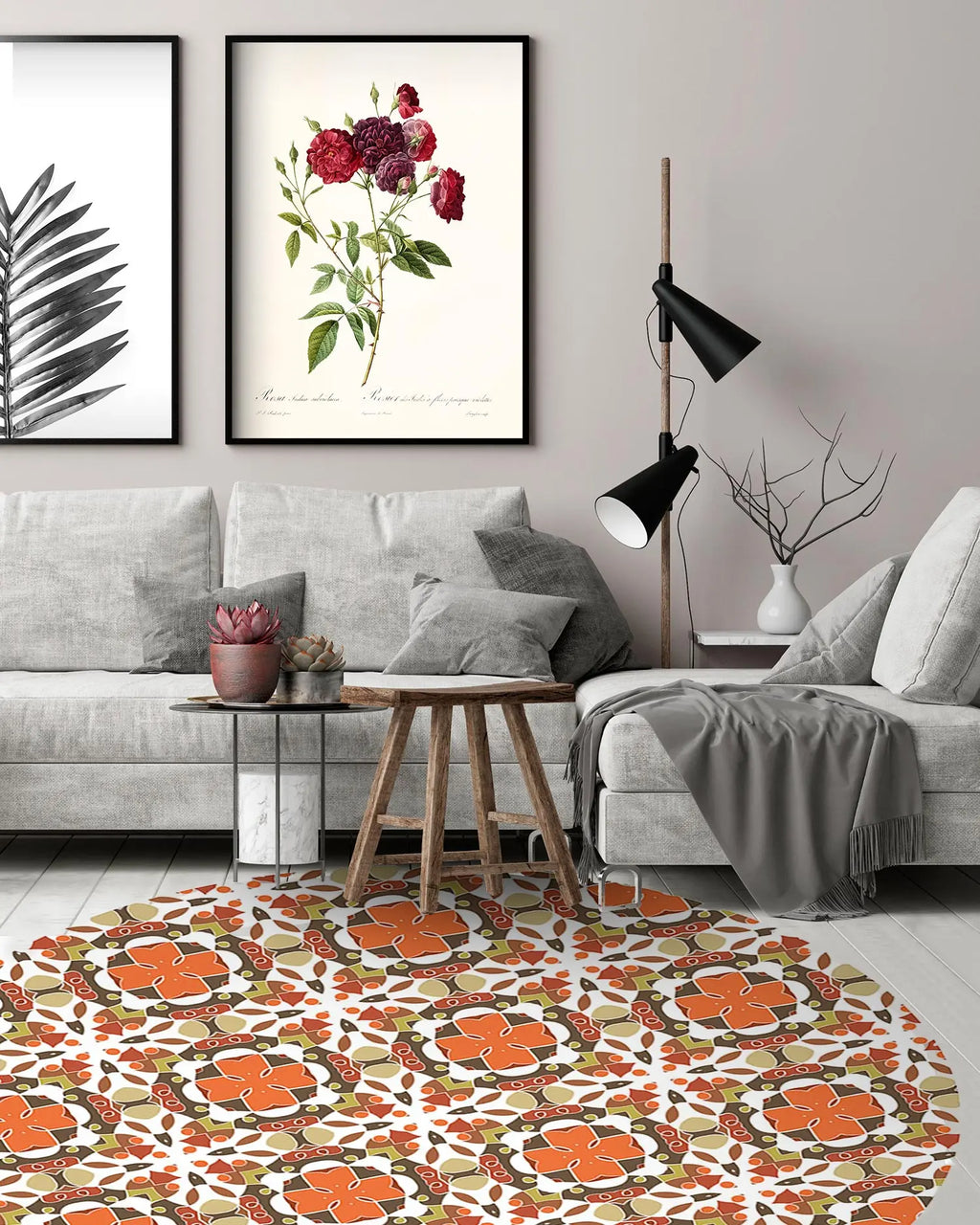 Alfombra Hidráulico Oriental Mosaico Naranja Redonda freeshipping - Home and Living