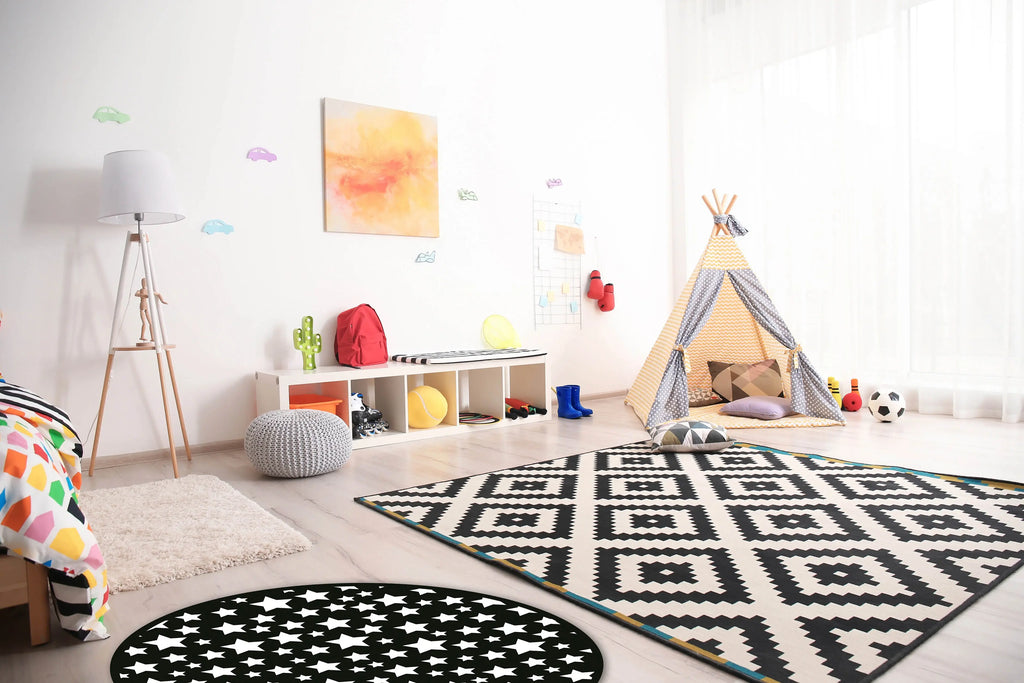 Alfombra Infantil Estrellas Negro Redonda freeshipping - Home and Living