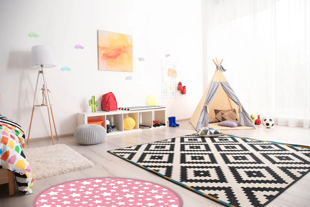 Alfombra Infantil Estrellas Rosa Redonda freeshipping - Home and Living