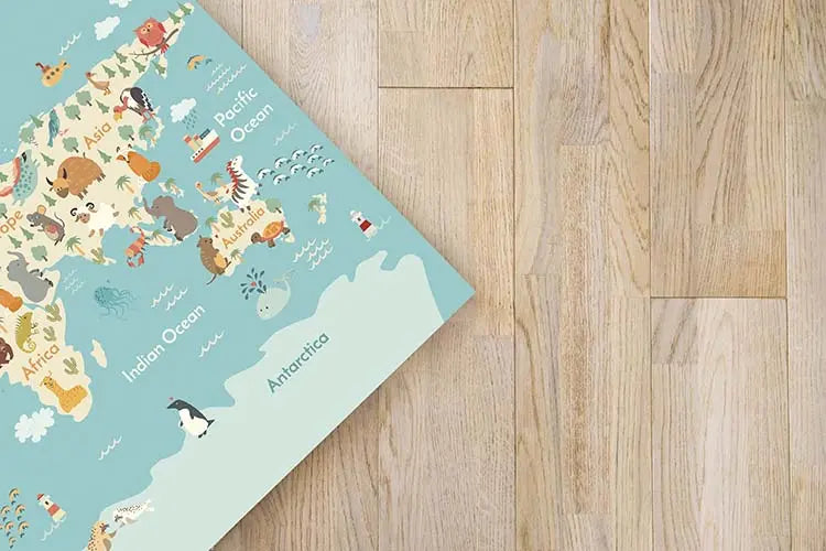Alfombra vinílica infantil mapa mundial de animales Alfombra vinílica infantil mapa mundial de animales