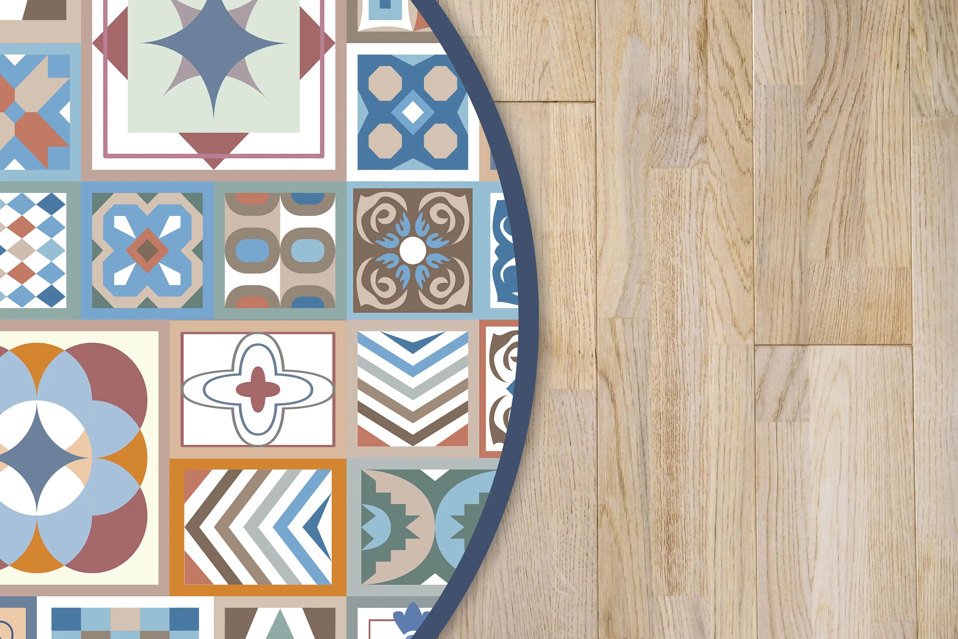 Alfombra Multicolor Estilo Hidráulico Redonda freeshipping - Home and Living