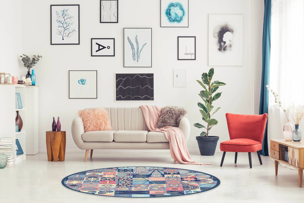 Alfombra Multicolor Hidráulico Redonda freeshipping - Home and Living