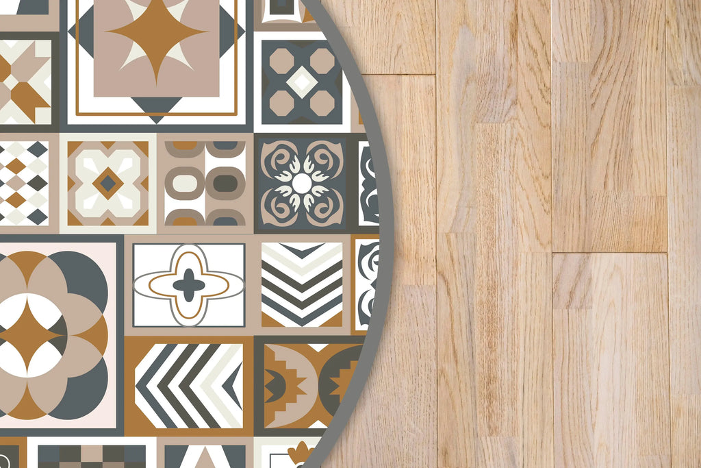 Alfombra Naranja Estilo Hidráulico Redonda freeshipping - Home and Living