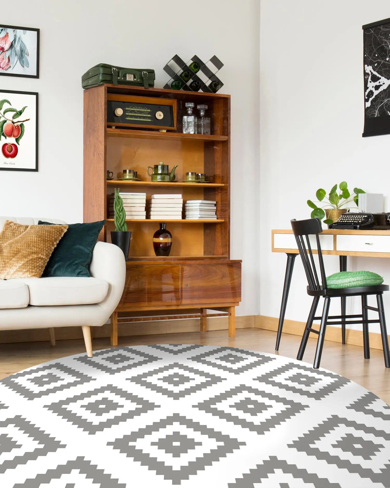 Alfombra Redonda Cuadros Gris freeshipping - Home and Living