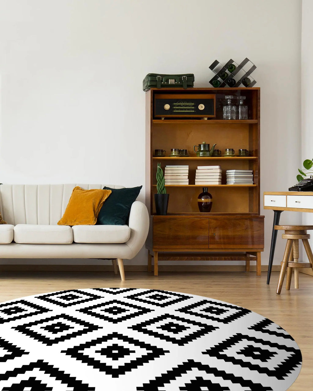 Alfombra Redonda Cuadros Negra freeshipping - Home and Living