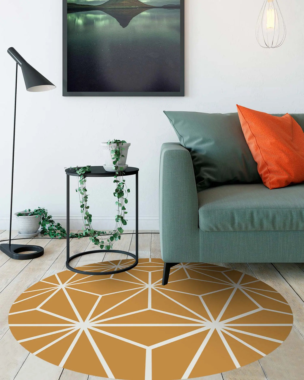 Alfombra Redonda Estrellada Mostaza freeshipping - Home and Living