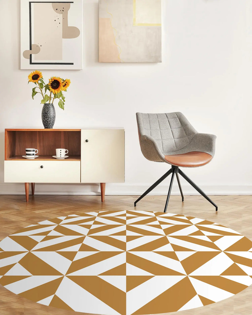 Alfombra Redonda Geometría Mostaza freeshipping - Home and Living