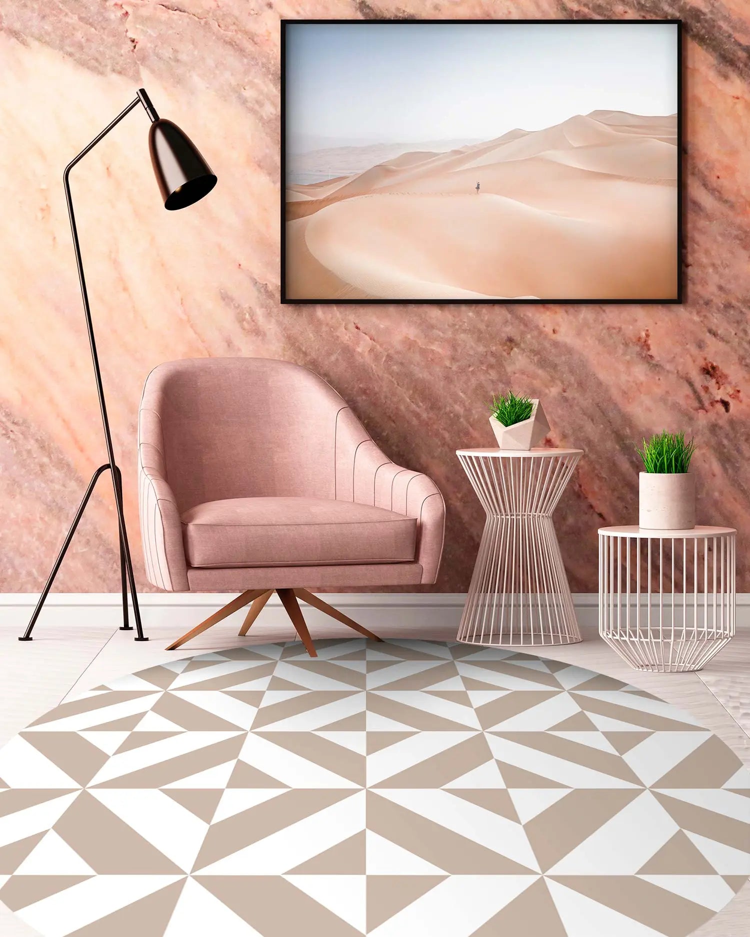 Alfombra Redonda Geometría Rosa freeshipping - Home and Living