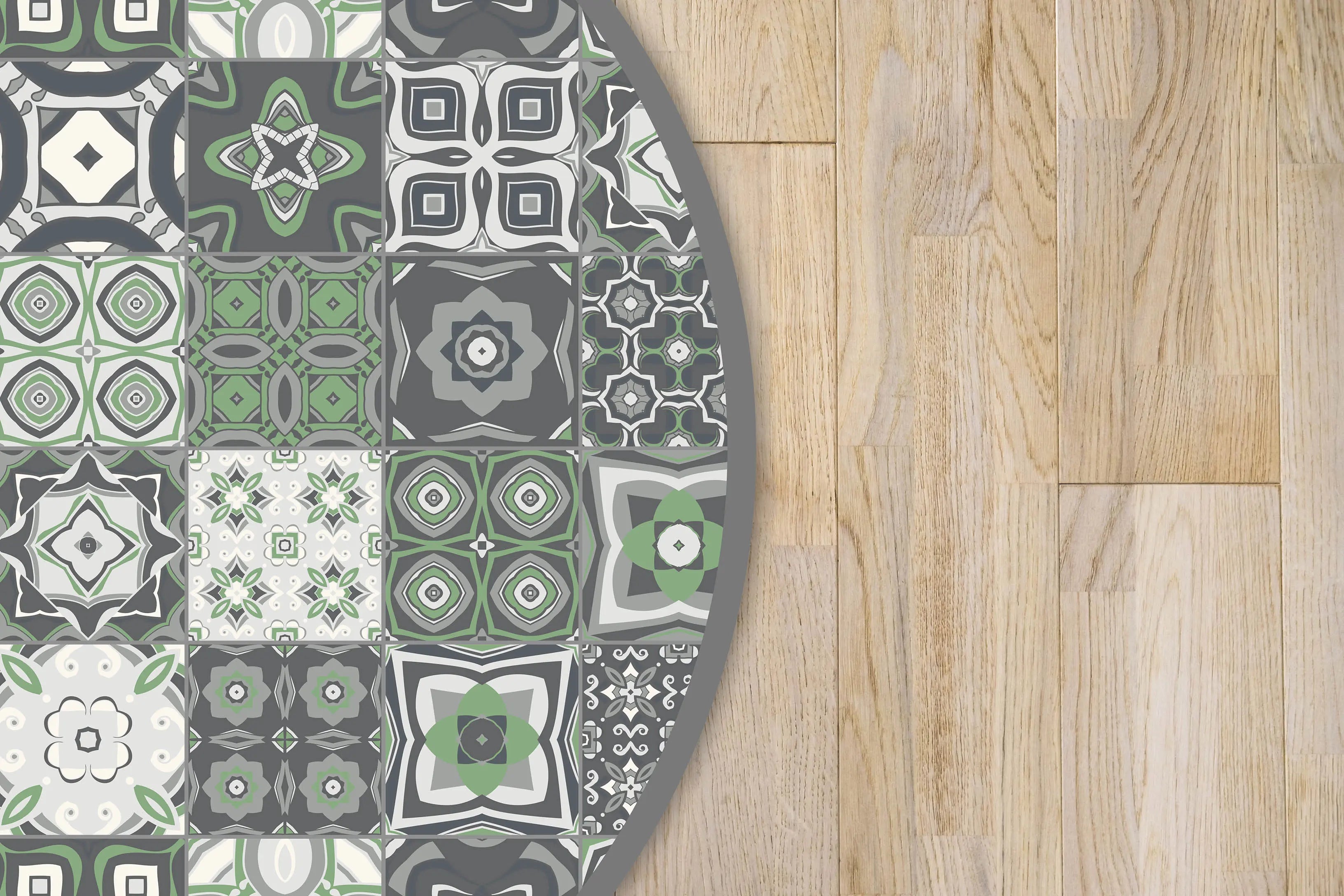 Alfombra Verde Baldosa Hidráulica Redonda freeshipping - Home and Living