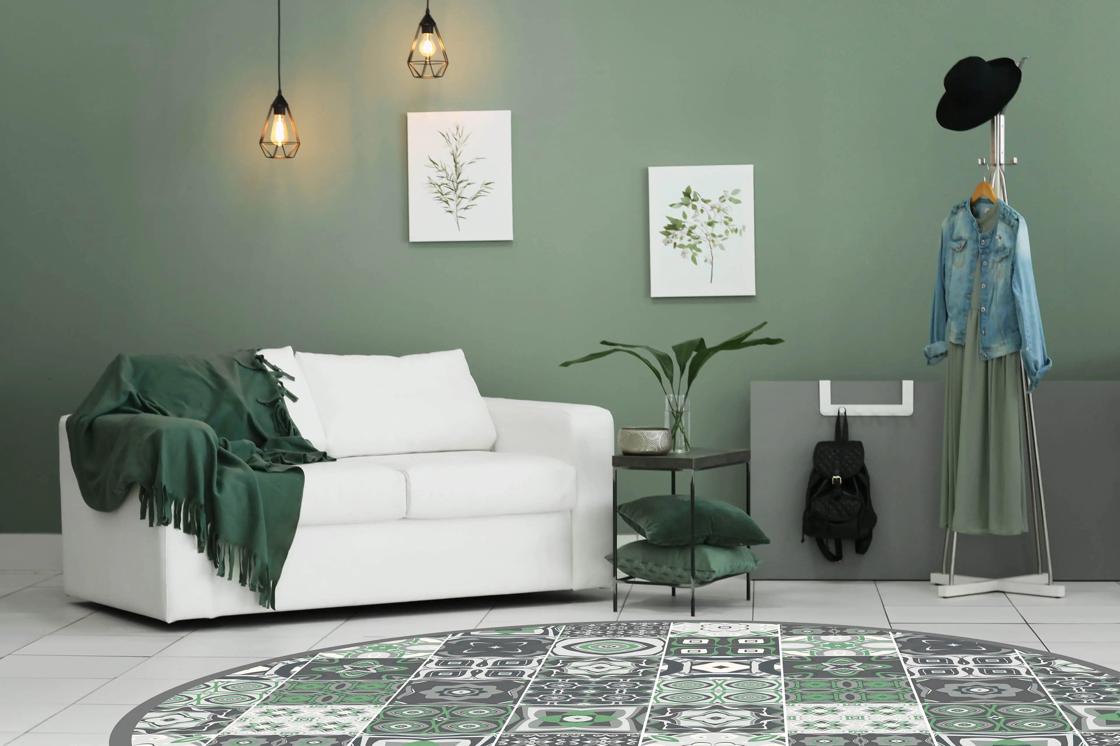 Alfombra Verde Baldosa Hidráulica Redonda freeshipping - Home and Living