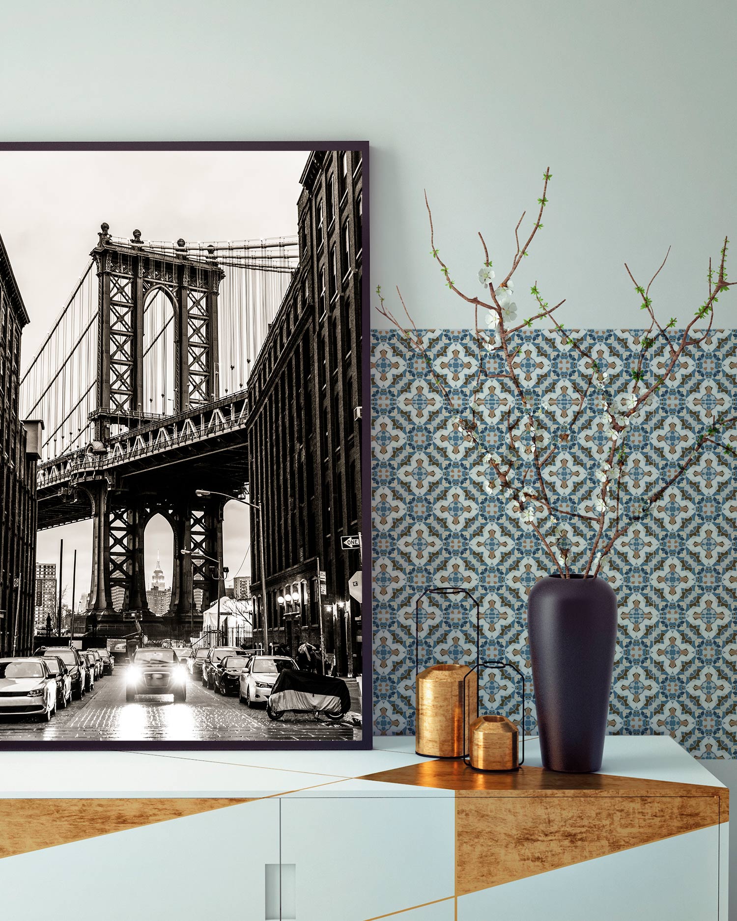 Azulejo Adhesivo Baldosín Estilo Oriental Azul Home & Living 