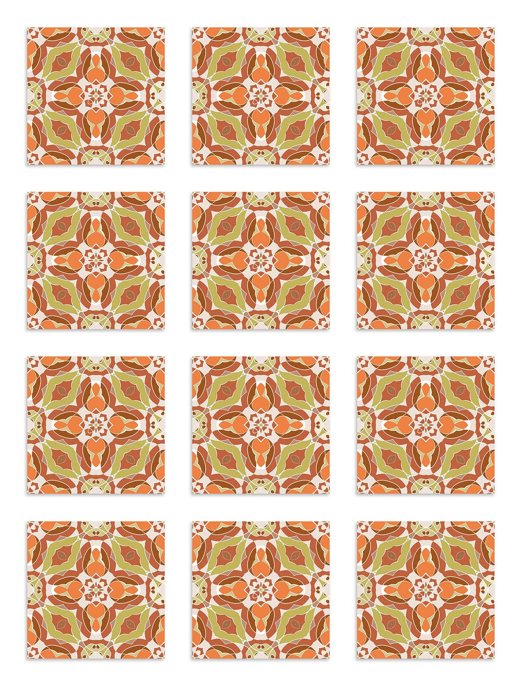 Azulejo Adhesivo Baldosín Oriental Caleidoscopio Naranja Home & Living 