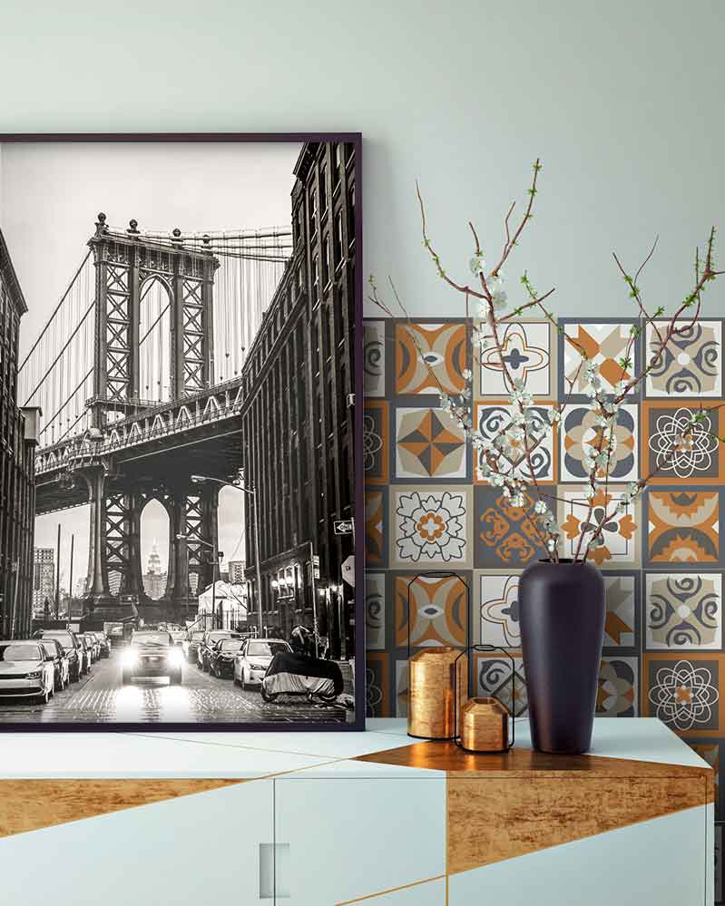 Azulejo Adhesivo Diseño Hidráulico Naranja Home & Living 