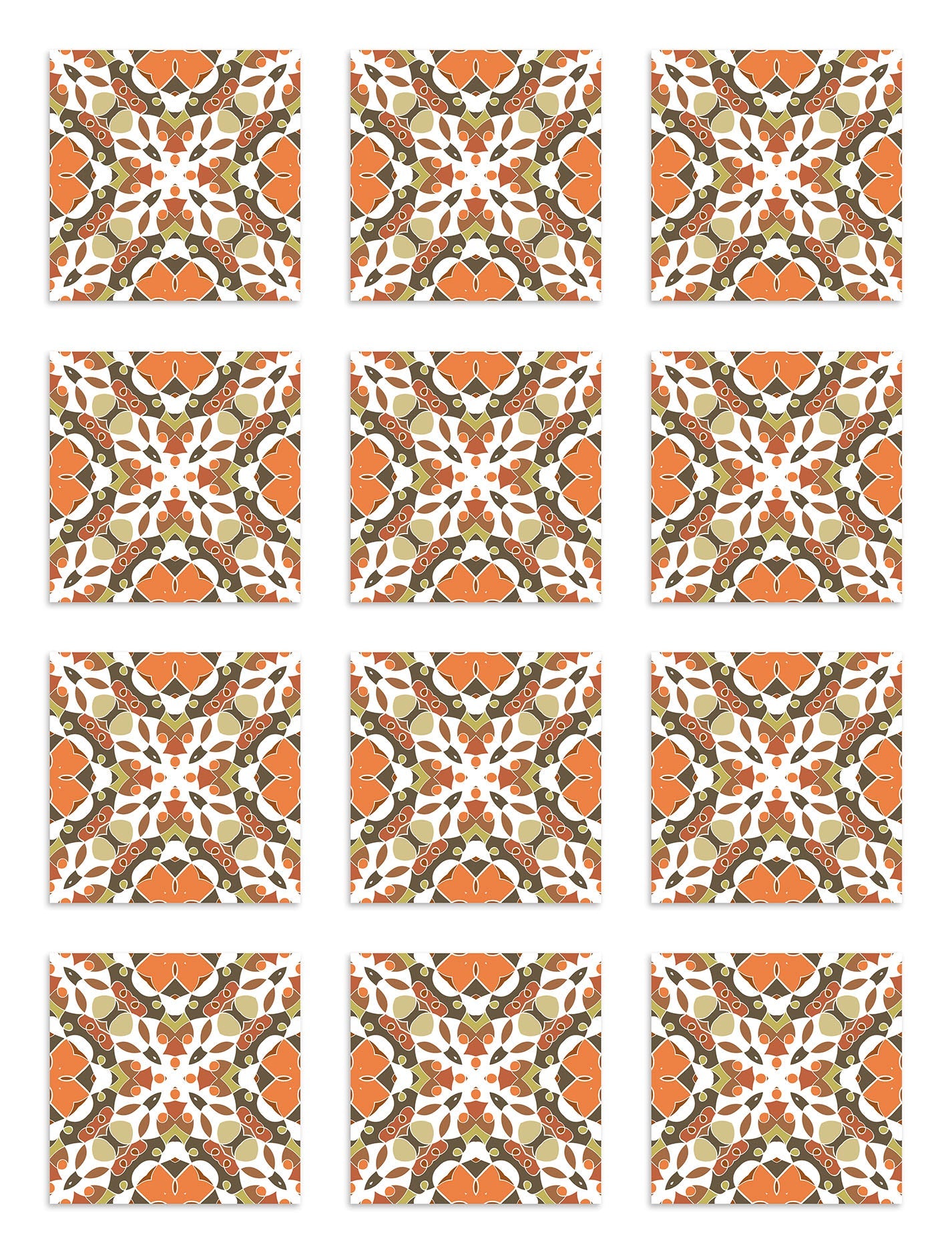 Azulejo Adhesivo Hidráulico Oriental Mosaico Naranja Home & Living 