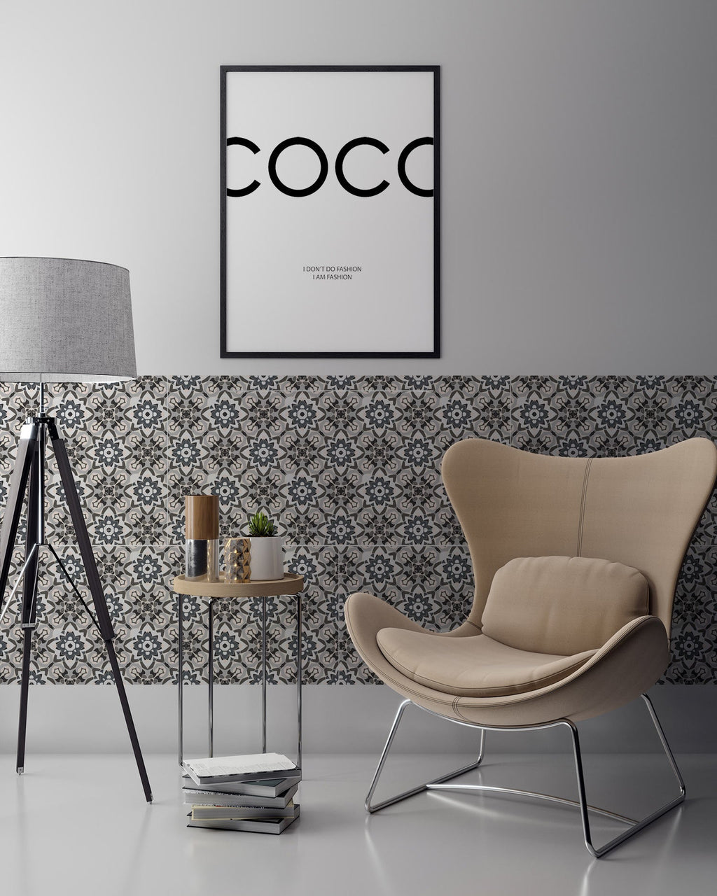 Azulejo Adhesivo Oriental Floreada Gris Home & Living 