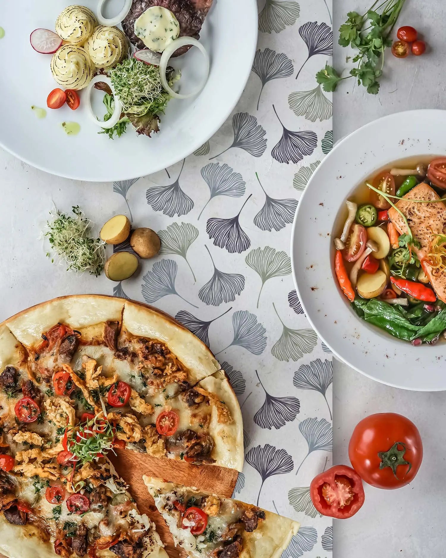 Camino de Mesa Vinílico Ginko Patrón Azul freeshipping - Home and Living