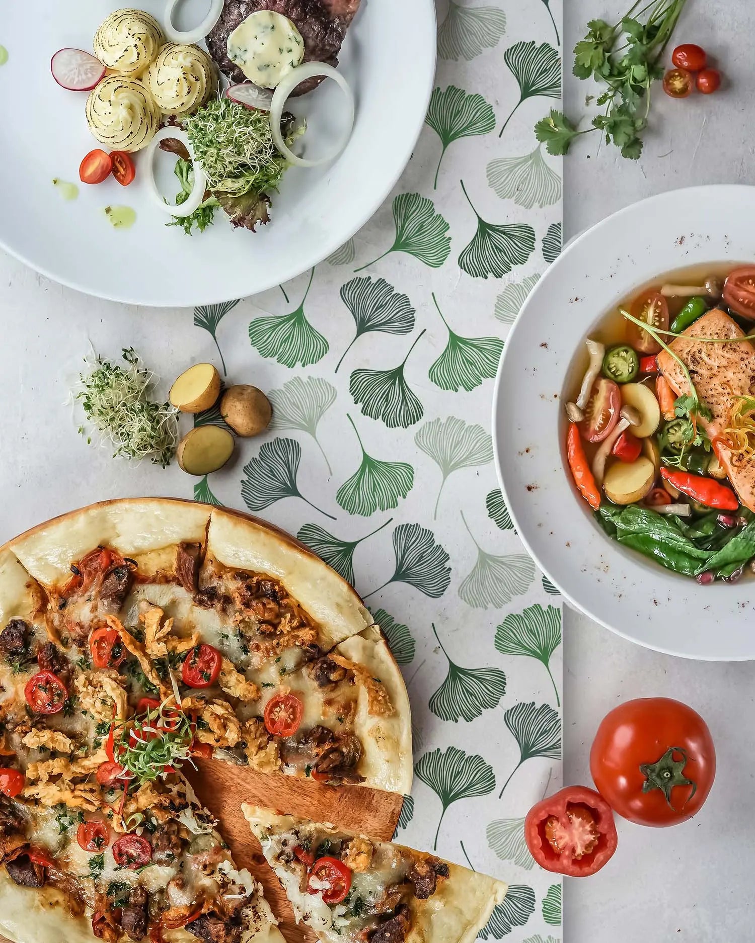 Camino de Mesa Vinílico Ginko Patrón Verde freeshipping - Home and Living