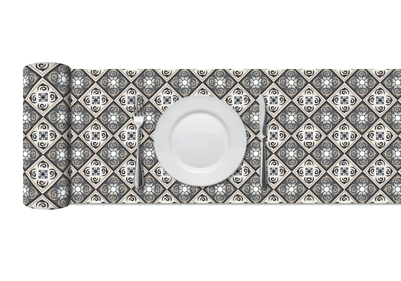 Camino de Mesa Vinílico Hidráulico Diagonal Azul freeshipping - Home and Living