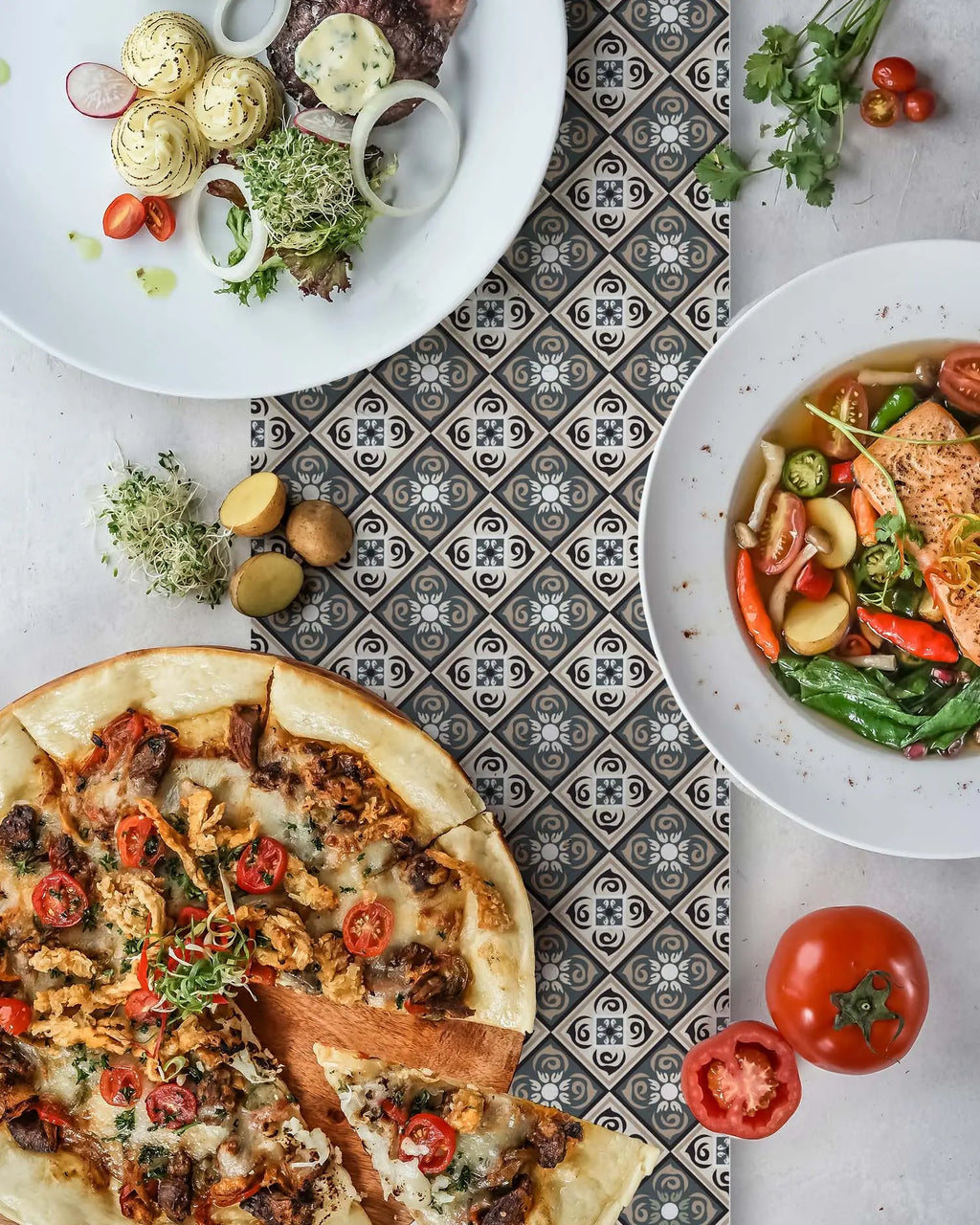 Camino de Mesa Vinílico Hidráulico Diagonal Azul freeshipping - Home and Living