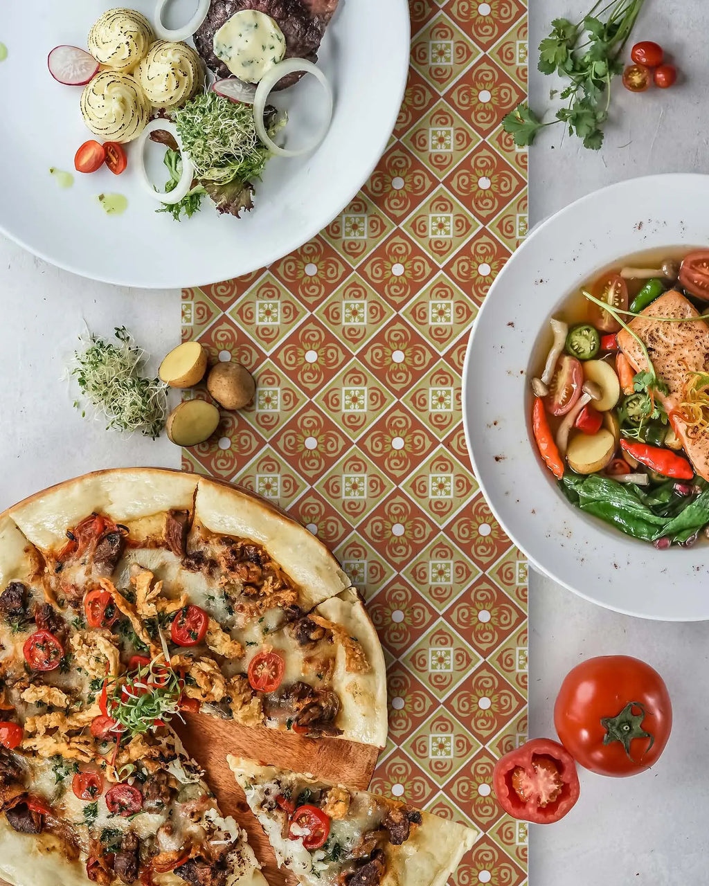 Camino de Mesa Vinílico Hidráulico Diagonal Naranja freeshipping - Home and Living