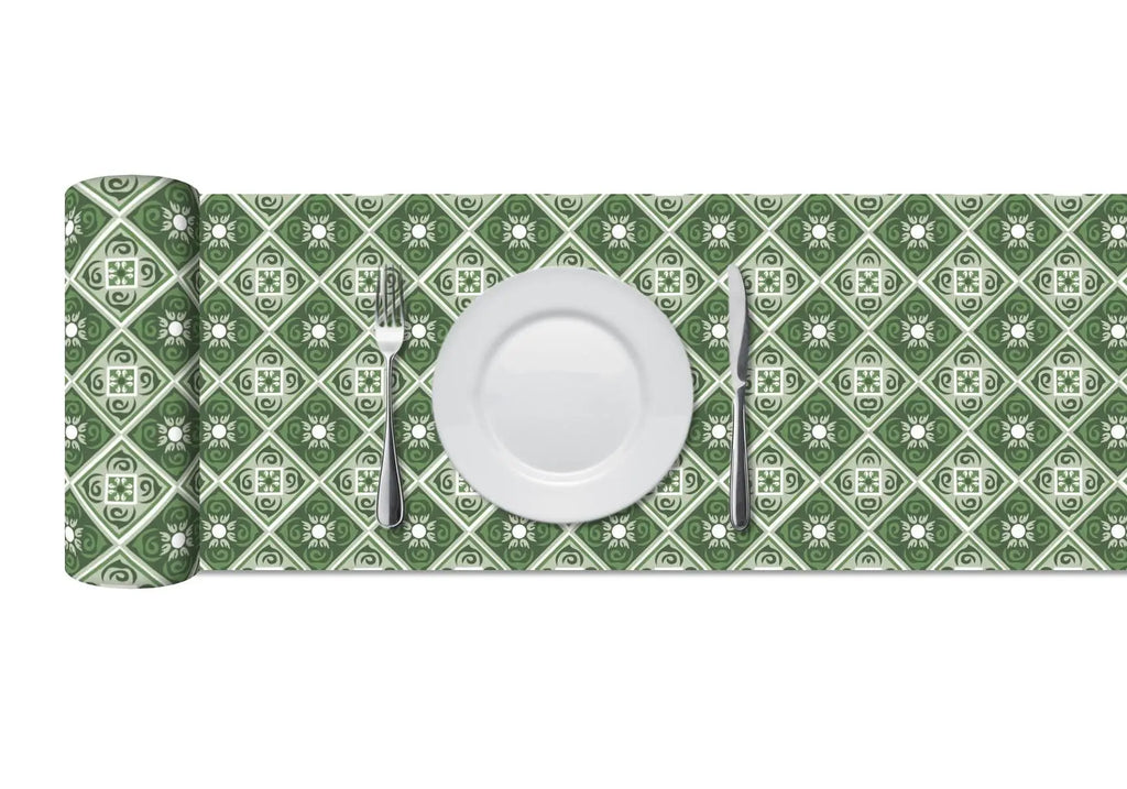 Camino de Mesa Vinílico Hidráulico Diagonal Verde freeshipping - Home and Living