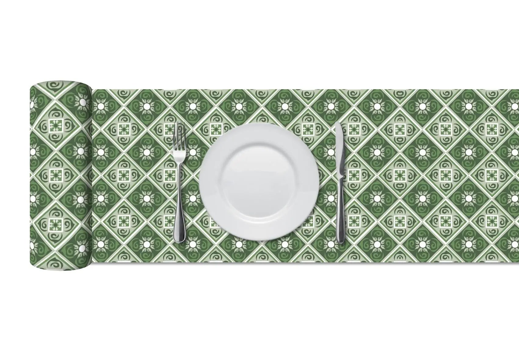 Camino de Mesa Vinílico Hidráulico Diagonal Verde freeshipping - Home and Living