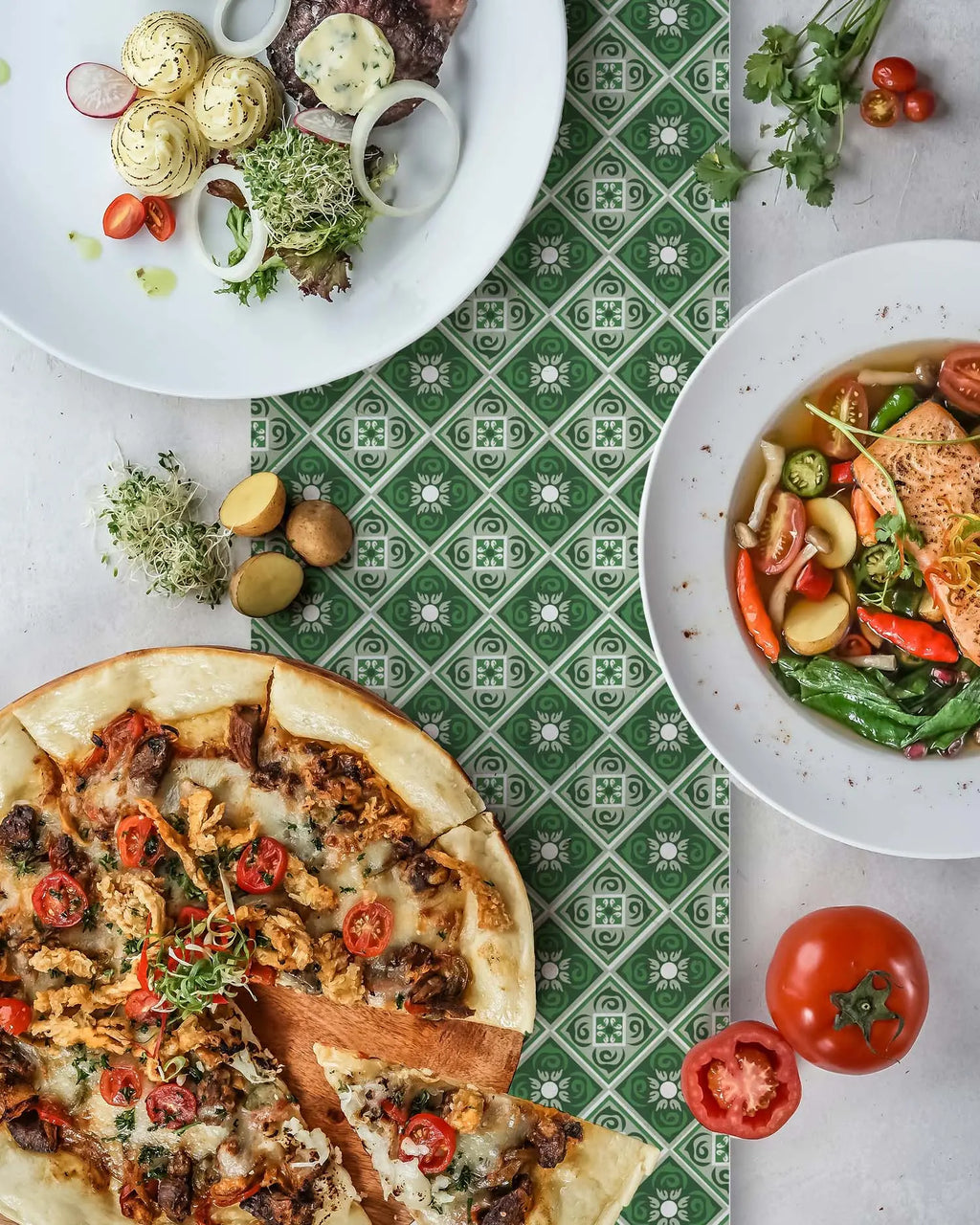 Camino de Mesa Vinílico Hidráulico Diagonal Verde freeshipping - Home and Living