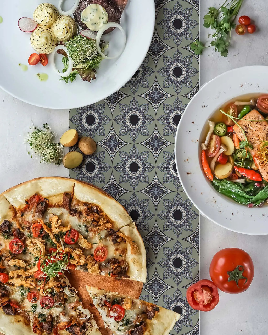 Camino de Mesa Vinílico Hidráulico Mandala Azul freeshipping - Home and Living