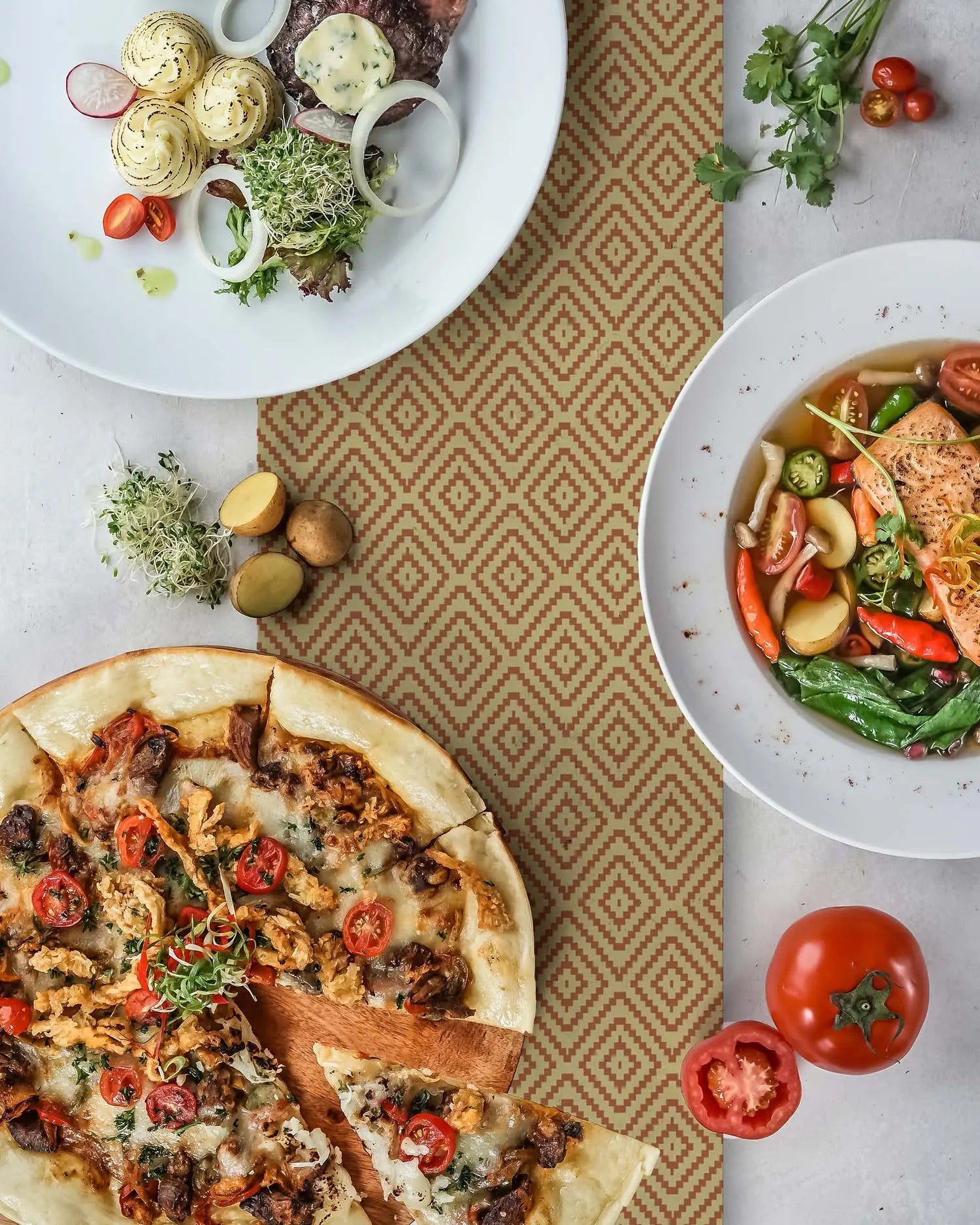 Camino de Mesa Vinílico Rombos Pequeños Naranjas freeshipping - Home and Living