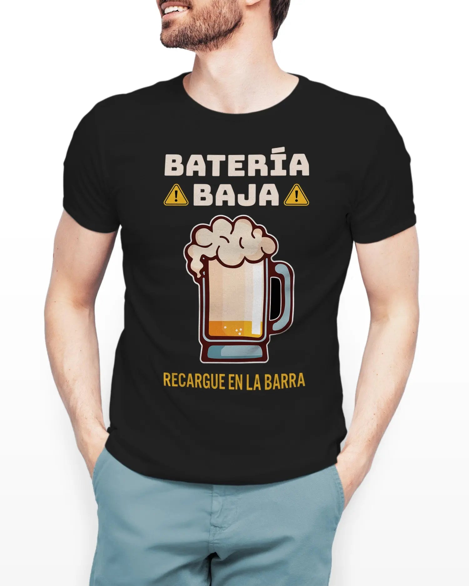 Camiseta de Manga Corta -  Batería Baja Cerveza  - 100% Algodón Home & Living