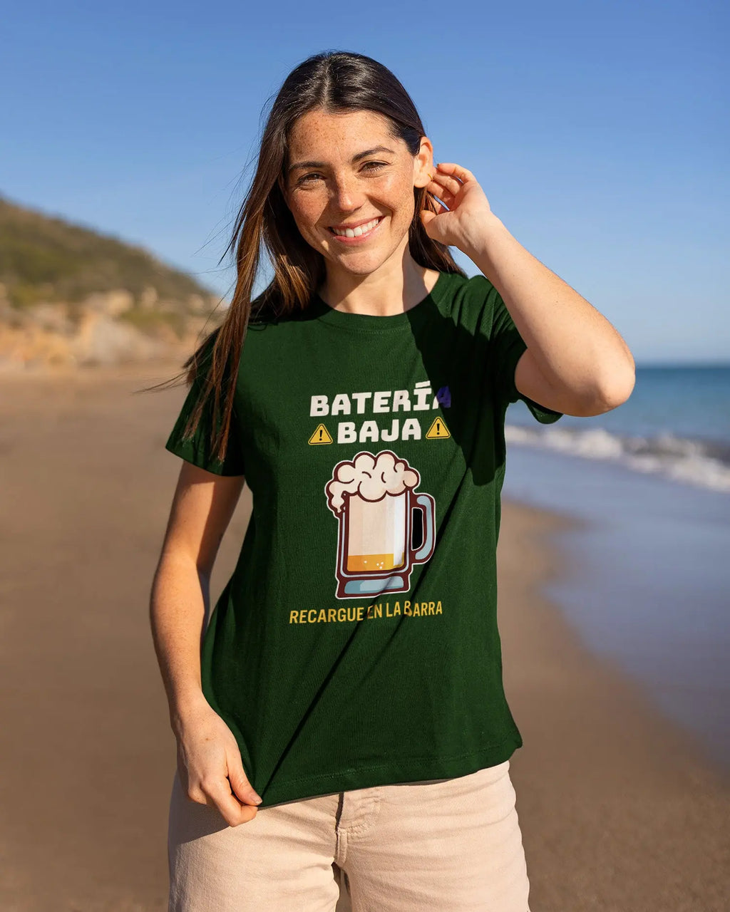 Camiseta de Manga Corta -  Batería Baja Cerveza  - 100% Algodón Home & Living