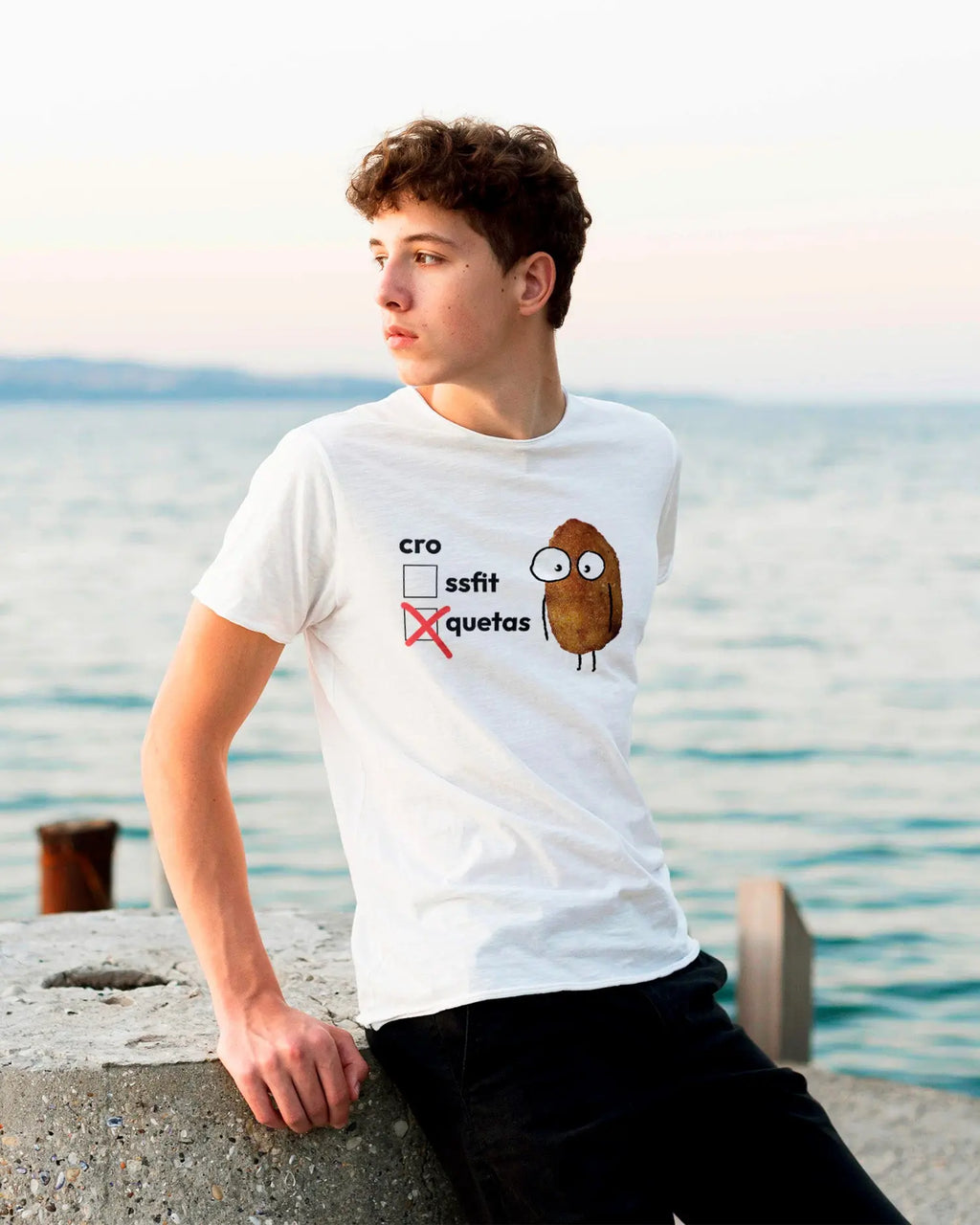 Camiseta de Manga Corta -  Croquetas vs Crossfit  - 100% Algodón Home & Living