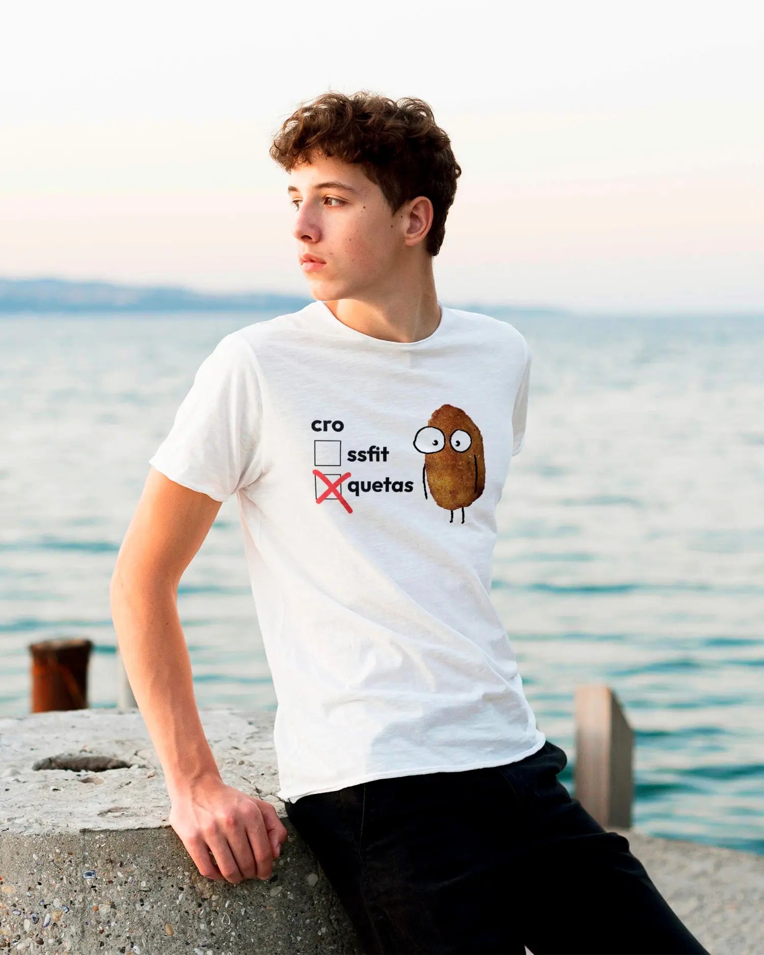 Camiseta de Manga Corta -  Croquetas vs Crossfit  - 100% Algodón Home & Living