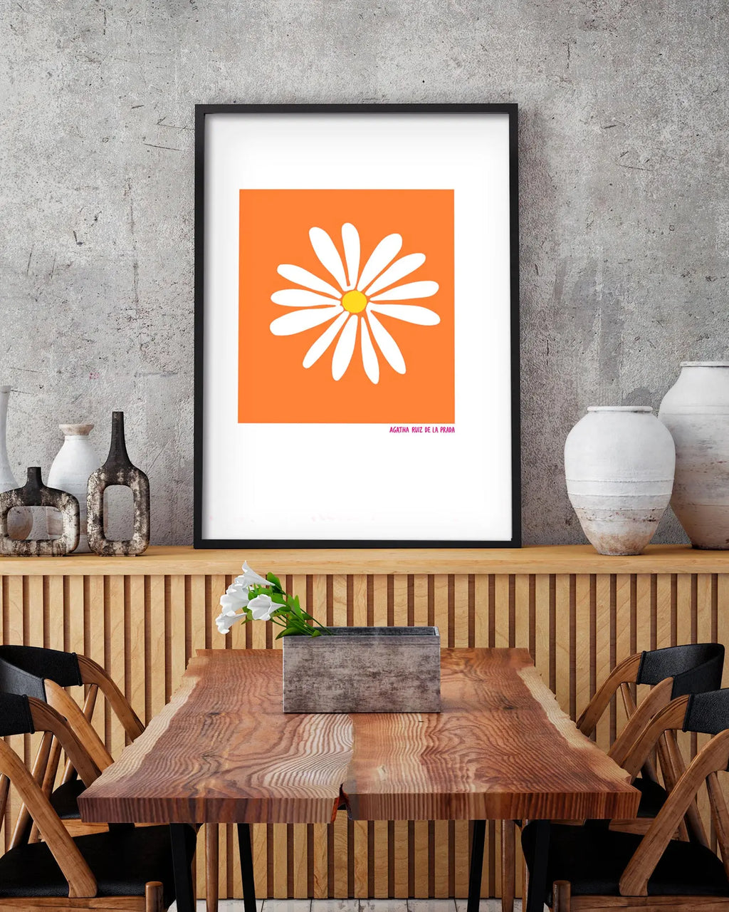 Cuadro Agatha Ruiz de la Prada Margarita Fondo Naranja freeshipping - Home and Living