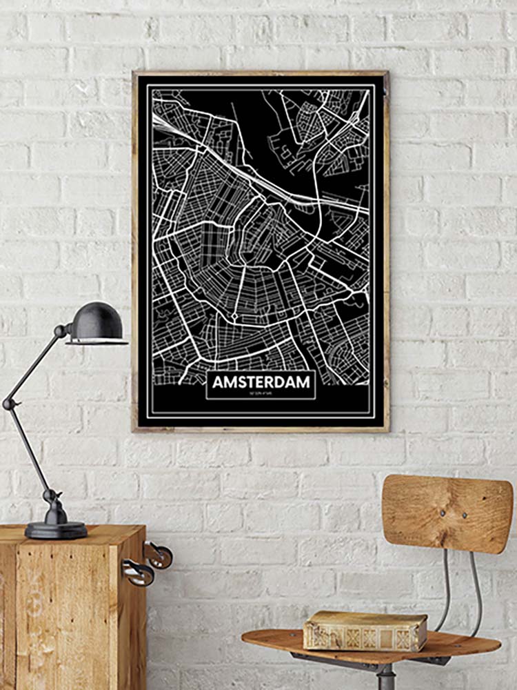 Cuadro Mapa Ámsterdam Color Negro Home & Living 